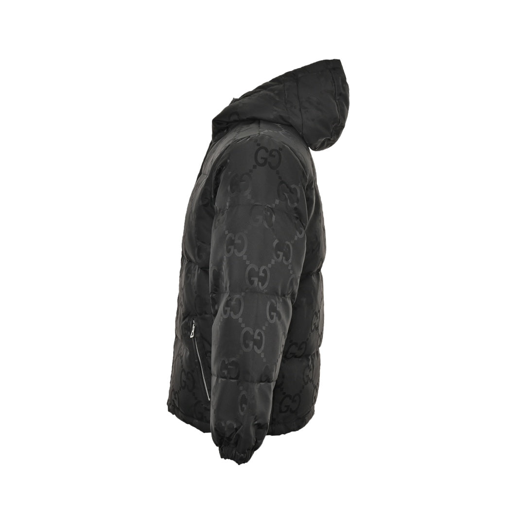 Dark pattern Double G jacquard canvas hooded down jacket