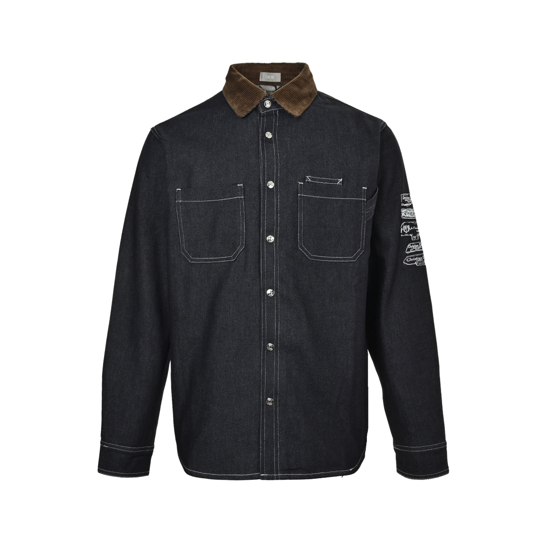 Series corduroy collar embroidered denim jacket