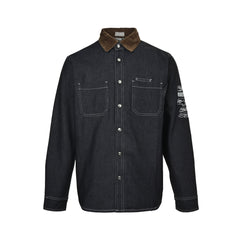 Series corduroy collar embroidered denim jacket