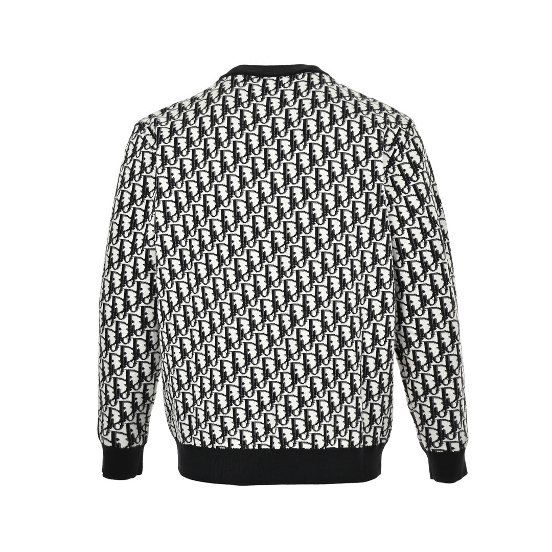 Allover printed jacquard zipper sweater cardigan