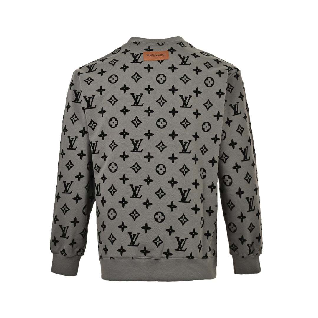 All-over presbyopia flocked print crew neck sweatshirt