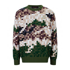 Camouflage Green Checkered Knit Sweater