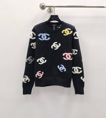 Colorful embroidered double c knitted sweater