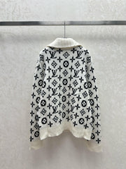 logo jacquard knitted lapel buttoned jacket