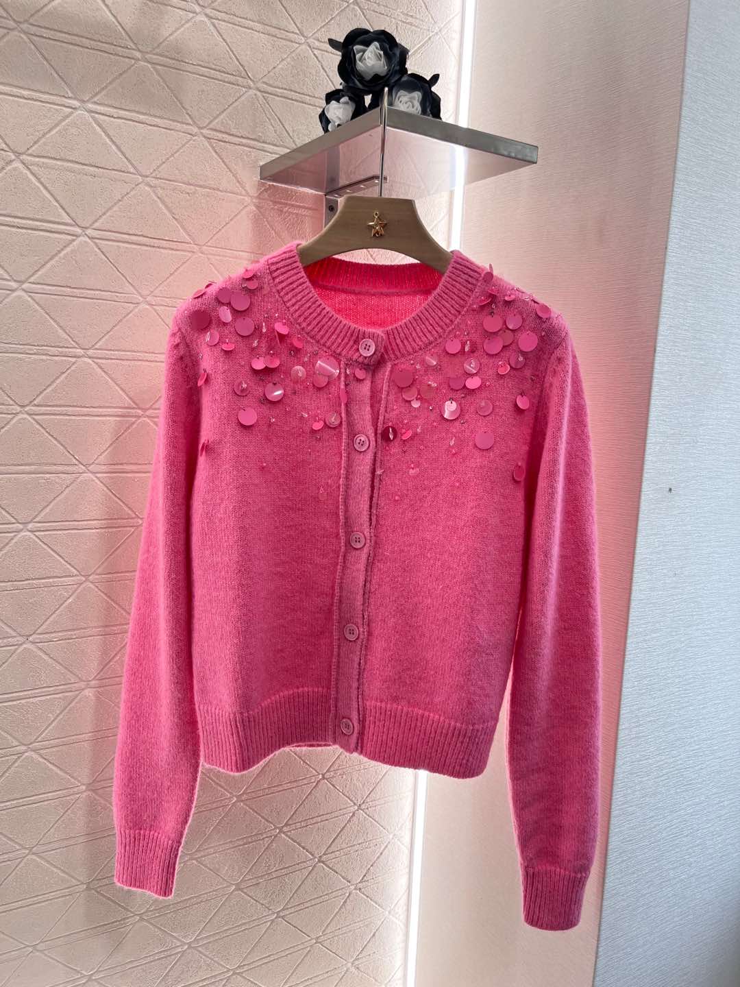 Heavy industry beaded sequin knitted cardigan