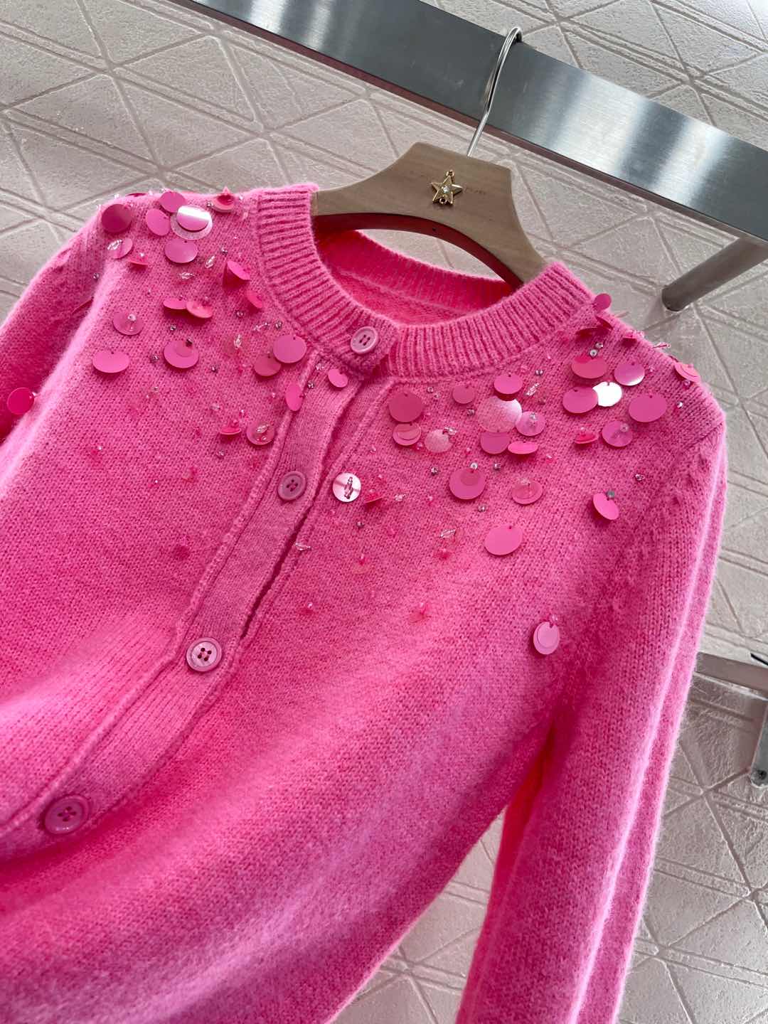 Heavy industry beaded sequin knitted cardigan