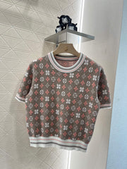 Round neck jacquard knitted short sleeves