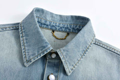 Embroidered pocket half-sleeve denim shirt