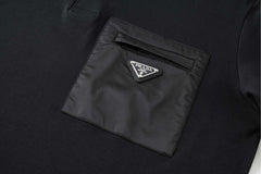 Nylon patchwork pocket polo shirt