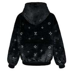 Rhinestones fur zip-up hooded jacket