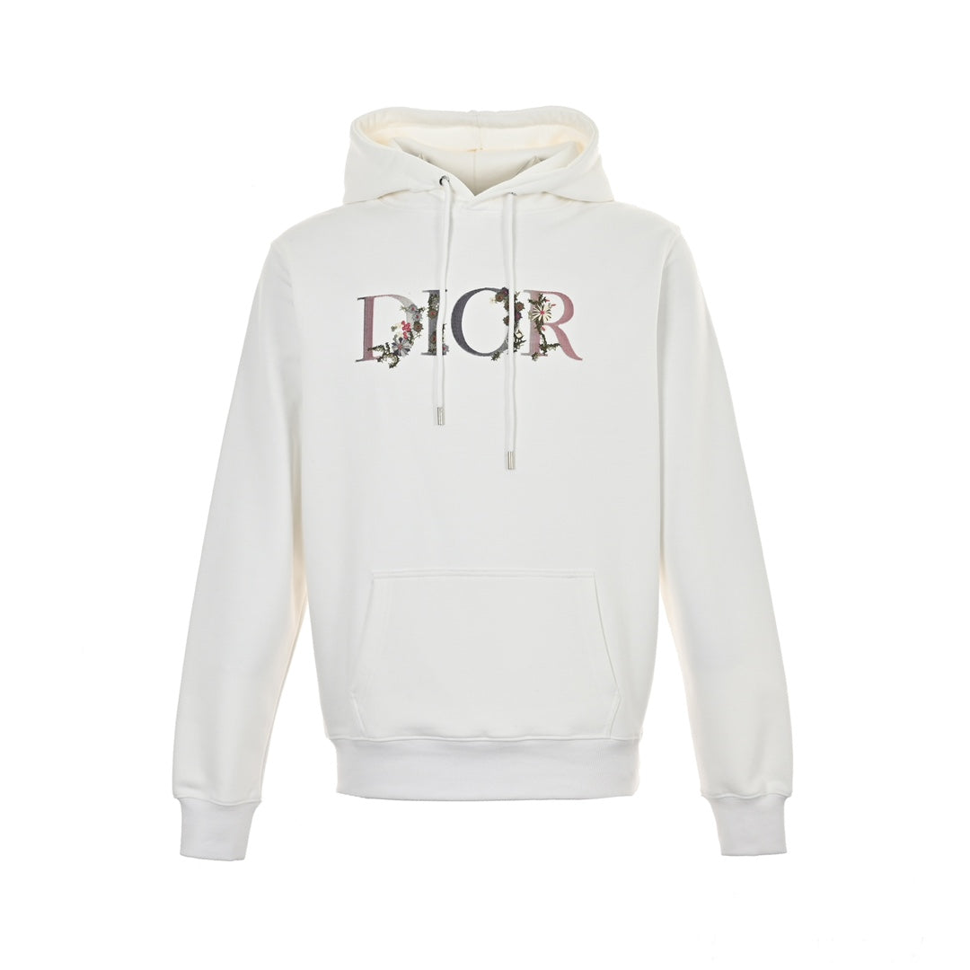 gradient floral letter embroidered hooded sweatshirt