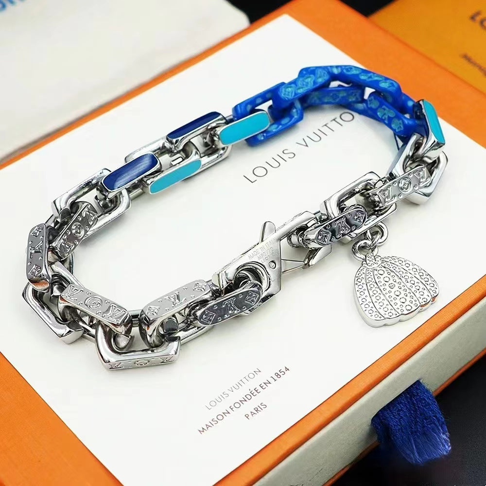 Blue and silver patchwork pumpkin bracelet