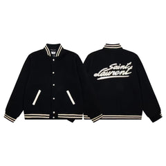 Baseball jacket with signature patch on the back