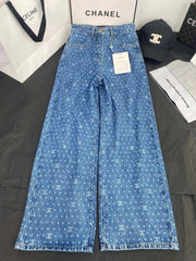 Polka dot logo print wide-leg straight-leg jeans