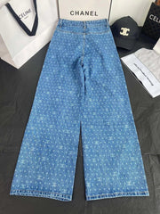 Polka dot logo print wide-leg straight-leg jeans