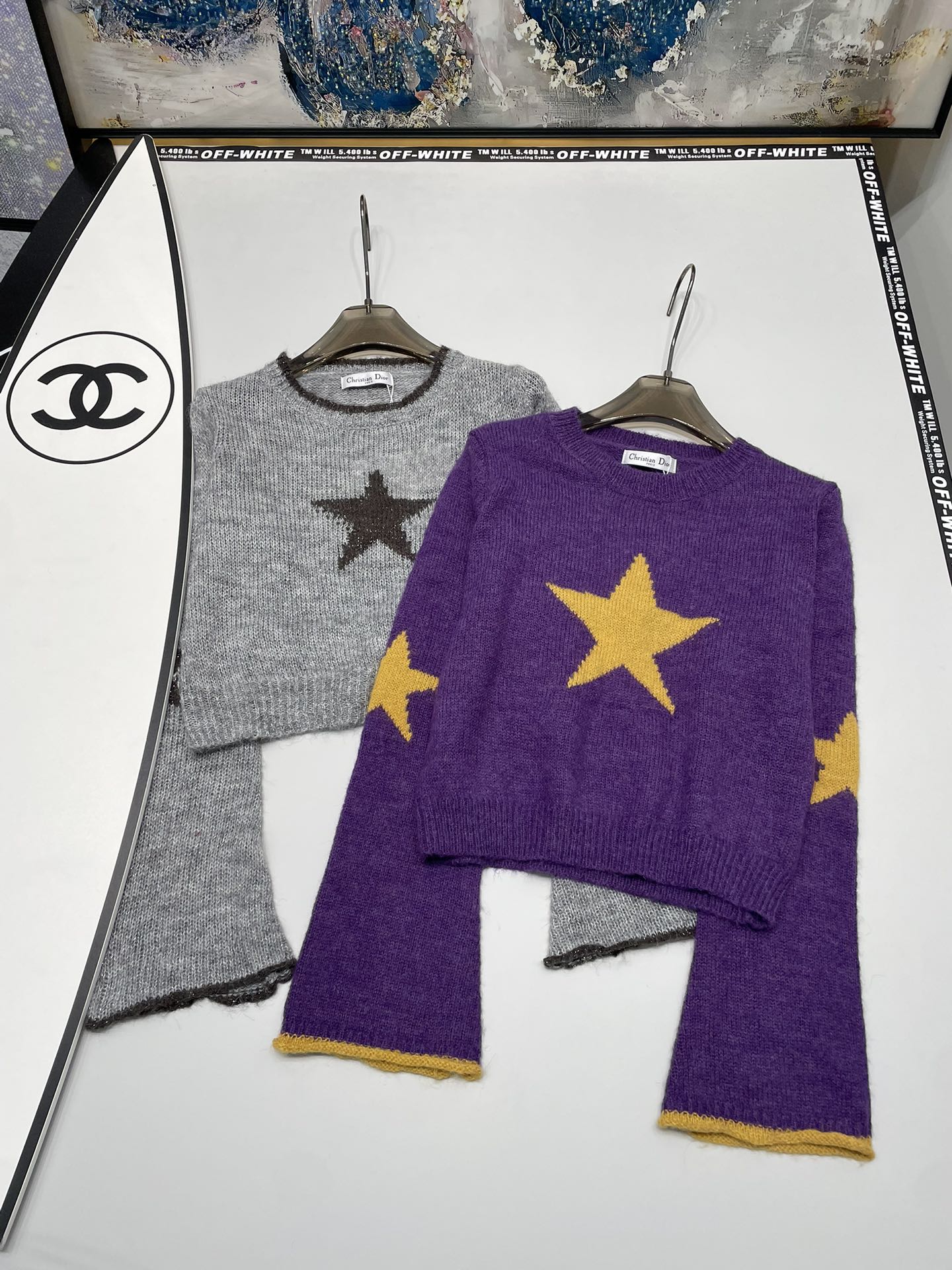 Sentence star intarsia colorblock knitted top