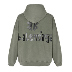 Masking tape distressed hooded sweatshirt