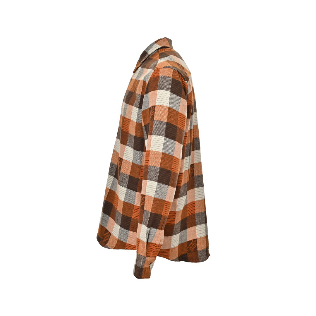 Orange checkerboard jacquard flannel shirt