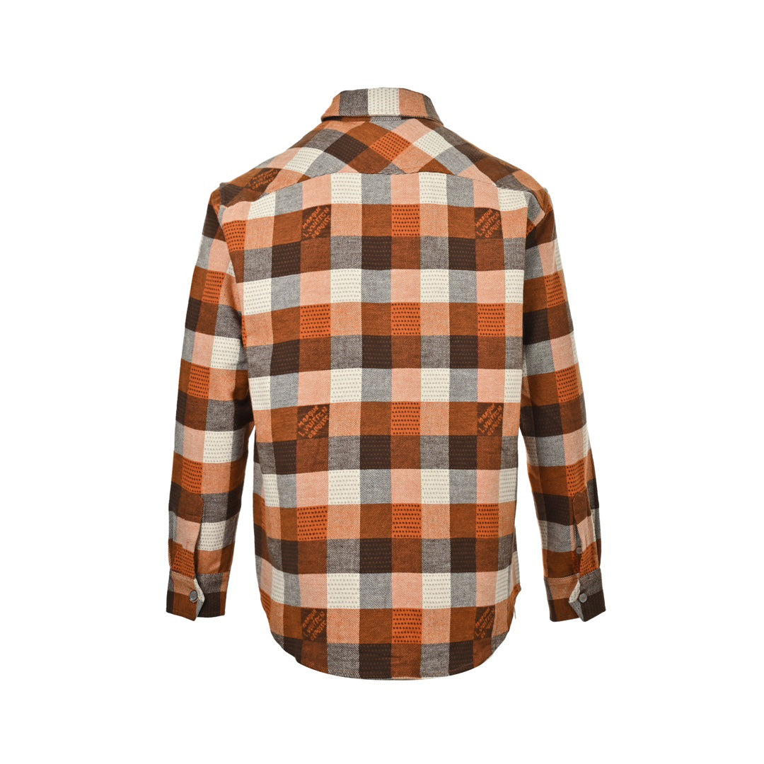 Orange checkerboard jacquard flannel shirt