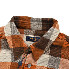 Orange checkerboard jacquard flannel shirt