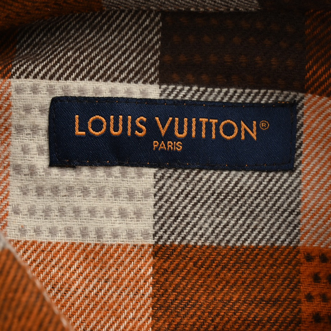 Orange checkerboard jacquard flannel shirt