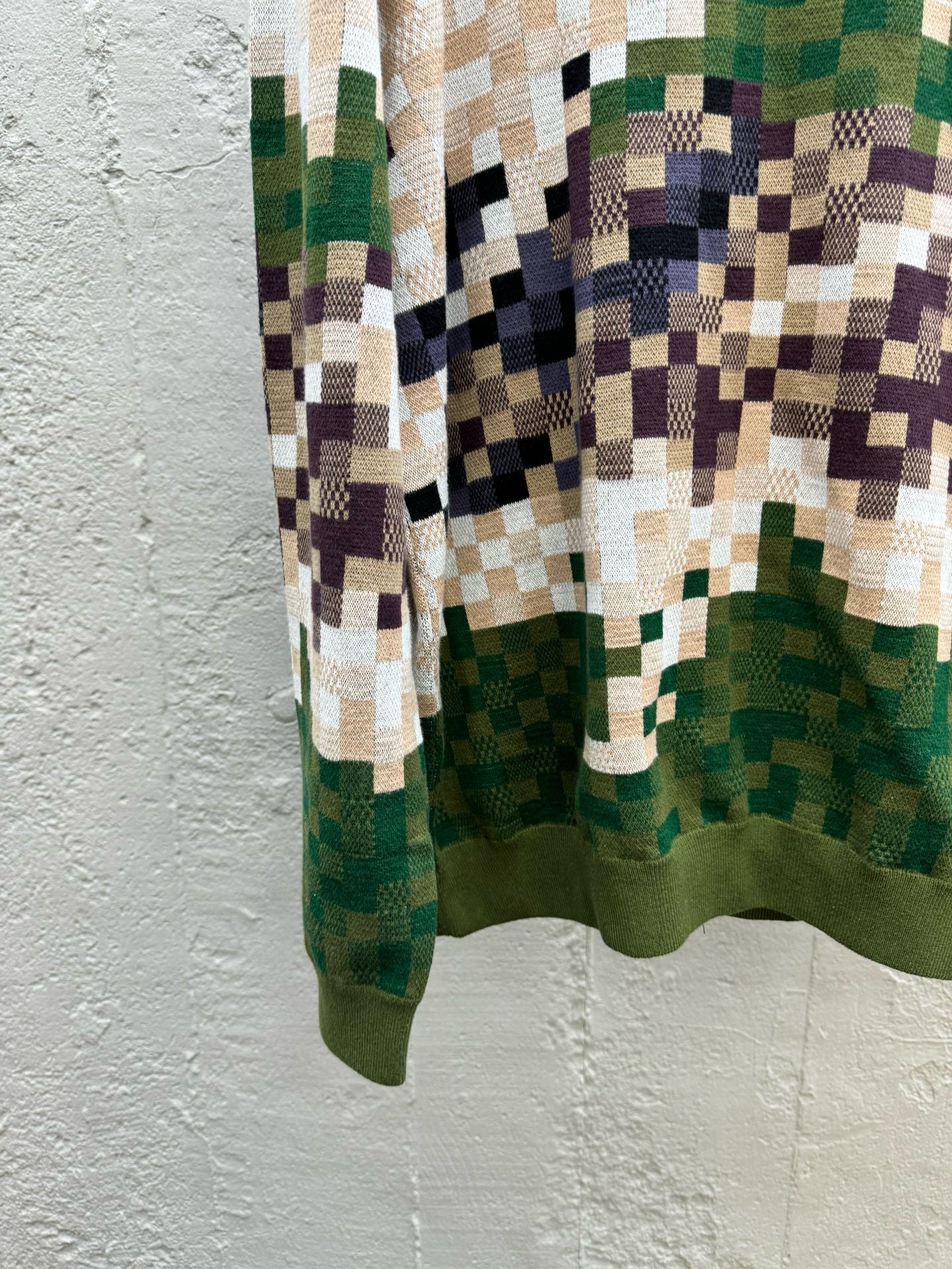 Camouflage Green Checkered Knit Sweater