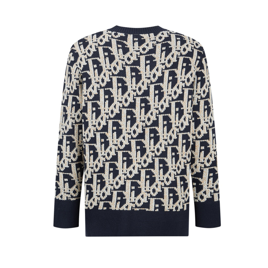 Crew Neck All Over Print Wool Yarn Sweater