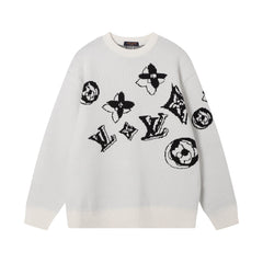 L jacquard all-over casual crew neck sweater