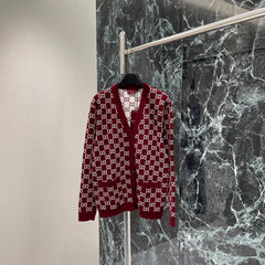 Autumn and Winter New v-neck jacquard knit cardigan