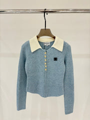 Autumn and winter new lapel button knit jumper