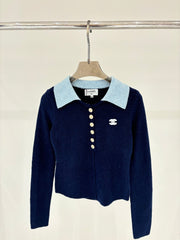 Autumn and winter new lapel button knit jumper