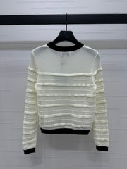 New colour clashing knitted lace round neck pullover long sleeve jumper