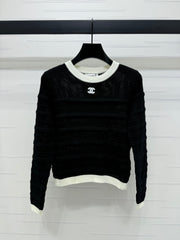 New colour clashing knitted lace round neck pullover long sleeve jumper