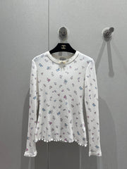 New Cute Little Bow Floral Knit Bottom Shirt