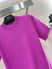 Solid color knitted crew neck short sleeves