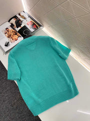 Solid color knitted crew neck short sleeves