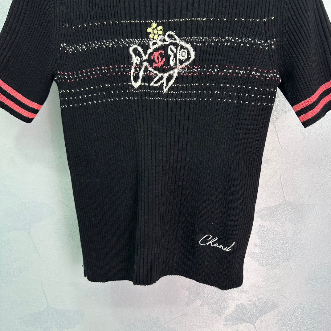 Fish jacquard pattern knitted short sleeves