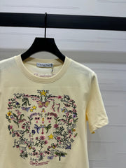 Embroidered round neck short-sleeved T-shirt