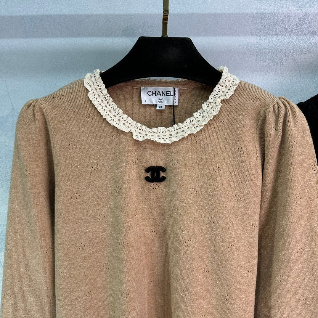 Knitted long sleeves lace collar