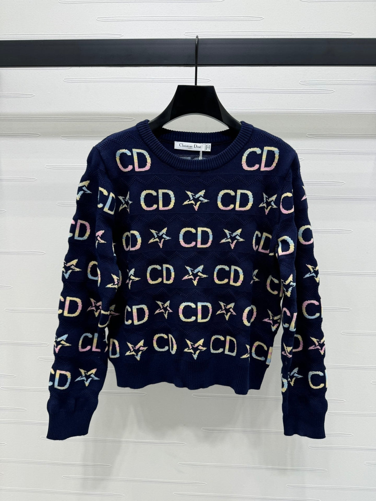 Colorful logo jacquard design five-pointed star knitted long sleeves