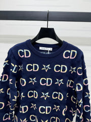 Colorful logo jacquard design five-pointed star knitted long sleeves