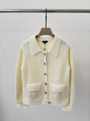 Lapel Pocket Knitted Jacket Sweater