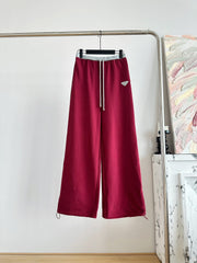 Triangle stitching high waist elastic waist drawstring casual sports wide leg pants