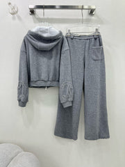 Hooded casual fleece➕wide-leg pants suit