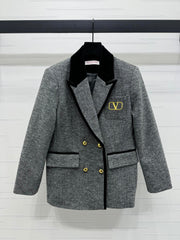 patchwork velvet collar blazer