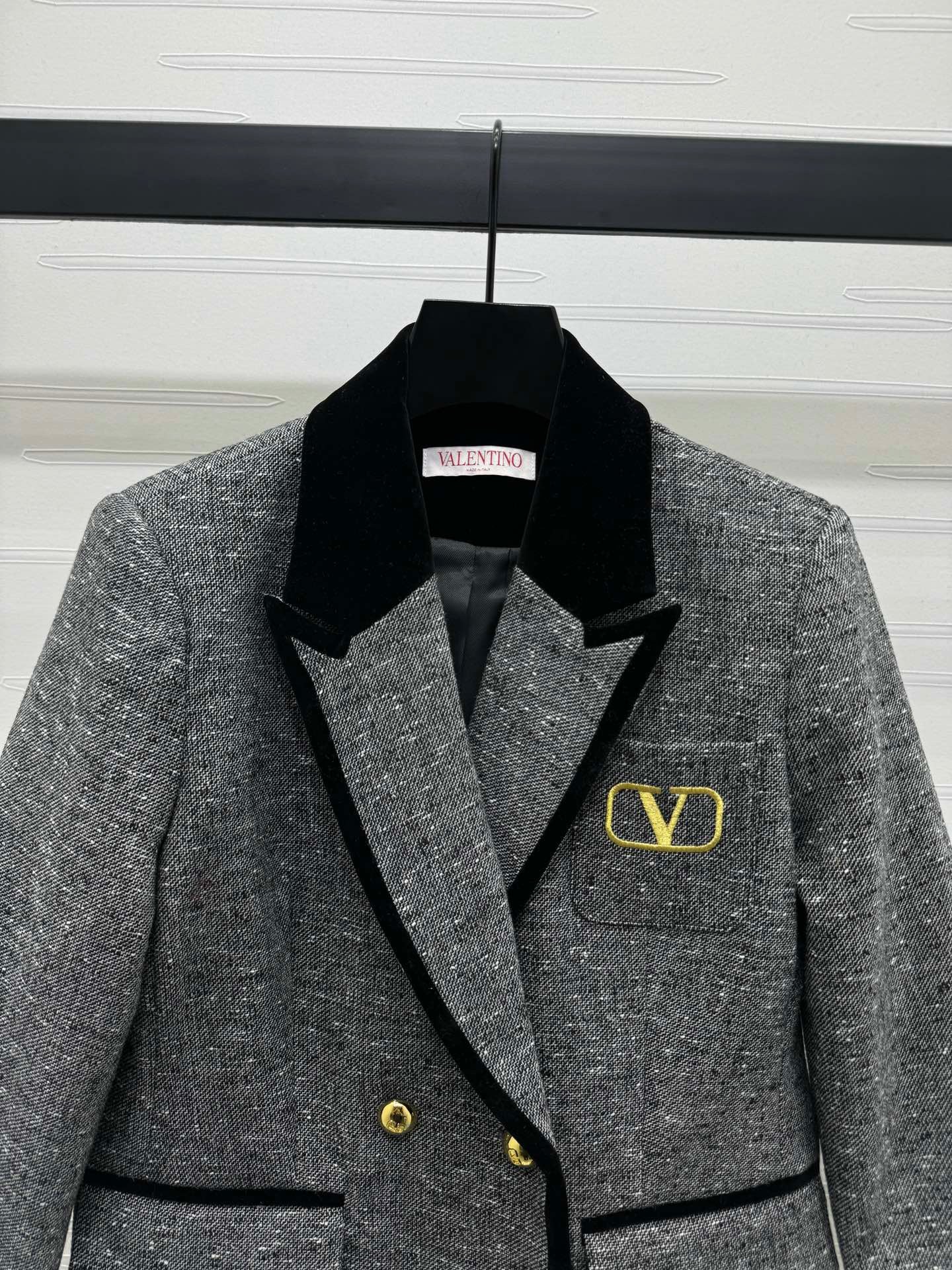 patchwork velvet collar blazer