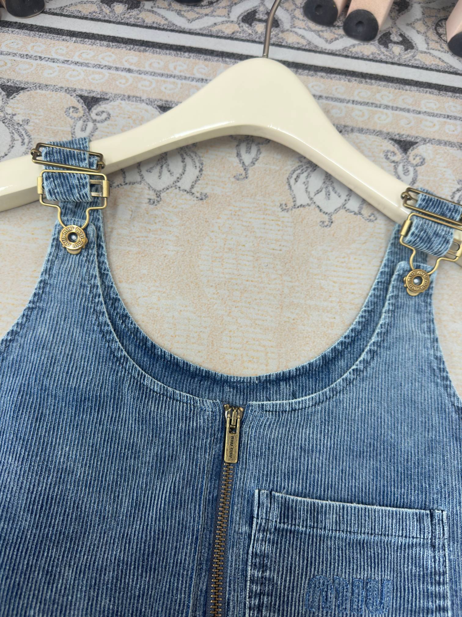 corduroy denim suspender skirt