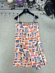 stamp print slip dress