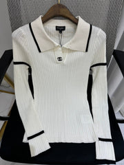 Lapel embroidered knitted bottoming shirt