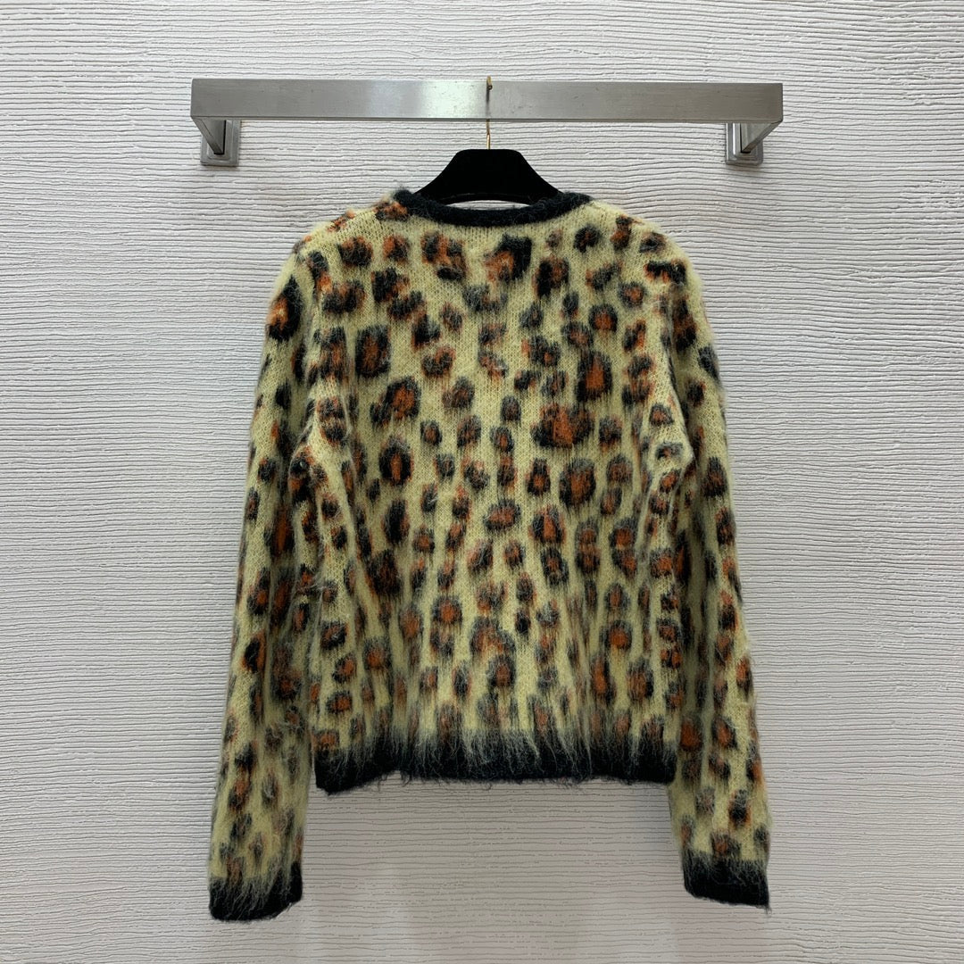 Leopard print crew neck cardigan